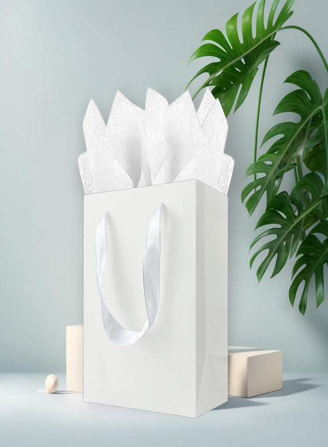 KEEPARTY 9 Inches White Gift Bags with Ribbon Handles Kraft Paper Shopping Bags with Tissue Paper for Party Business Wedding Birthday Graduation Fathers Day - Image 5